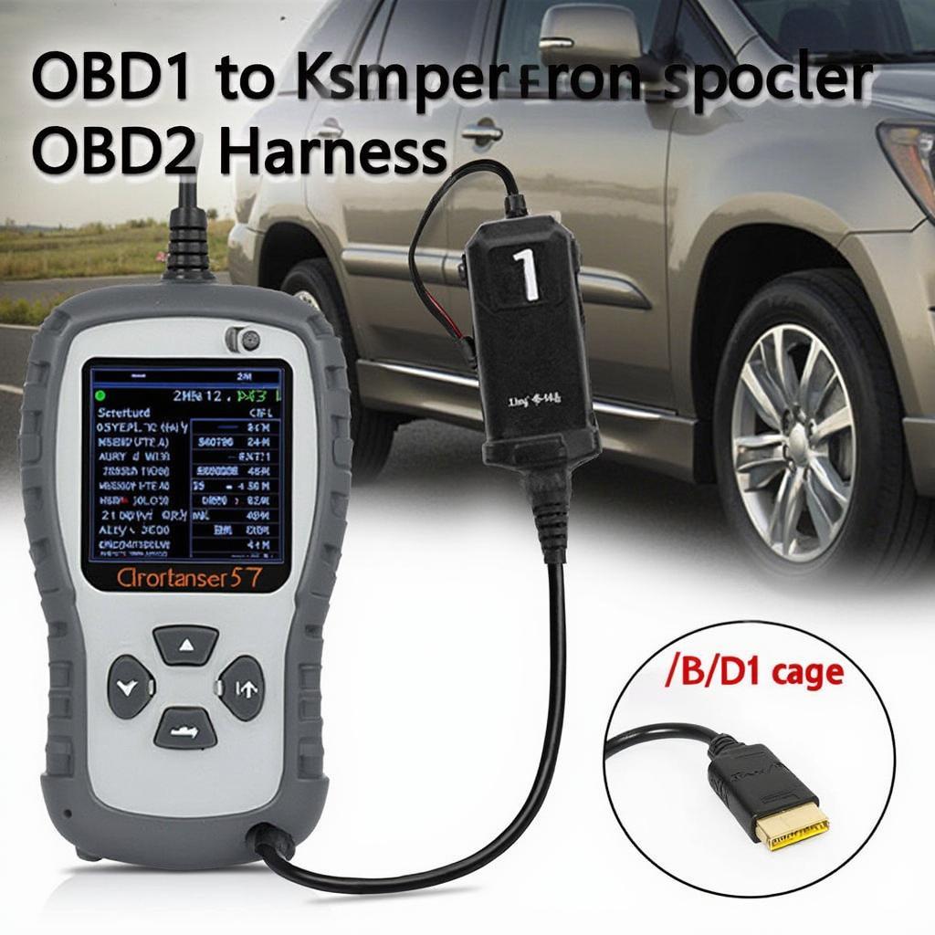 OBD2 Scanner Connected to a Car via OBD1 to OBD2 Harness