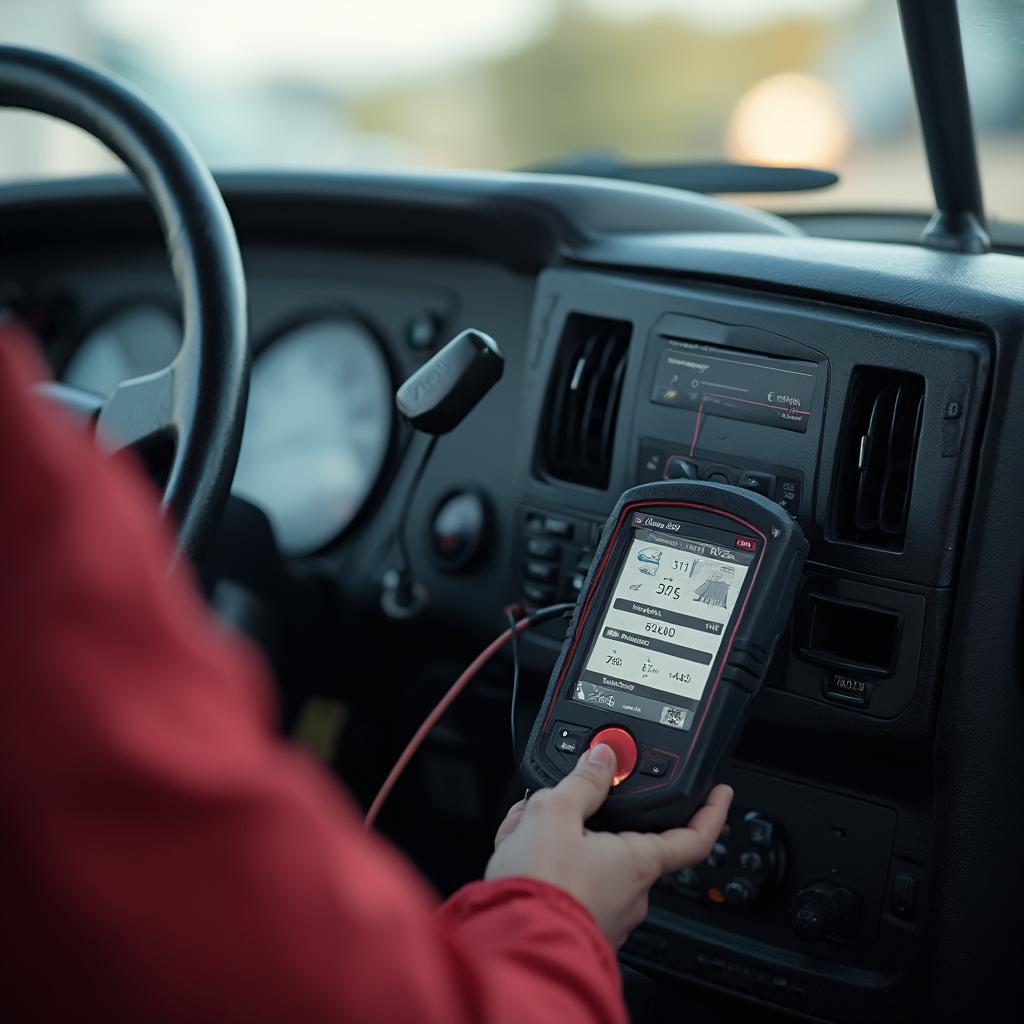 OBD2 Scanner Connected to a Diesel Truck