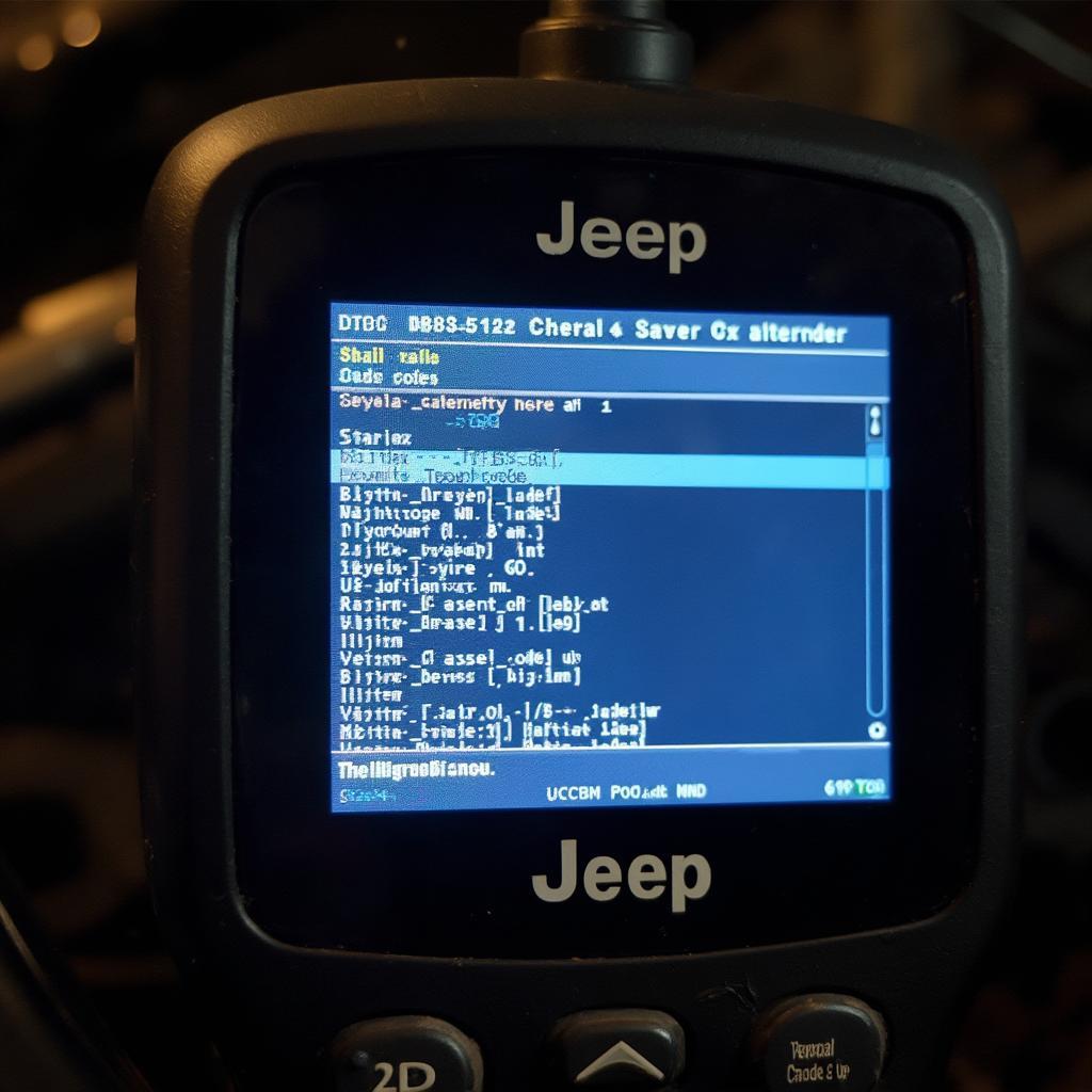 OBD2 Scanner Displaying Jeep Wrangler Trouble Codes