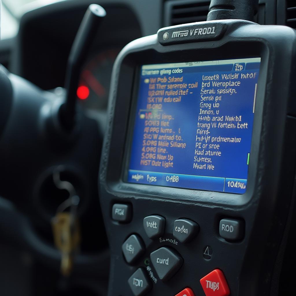 OBD2 Scanner Displaying Engine Codes on a 1995 Ford Truck