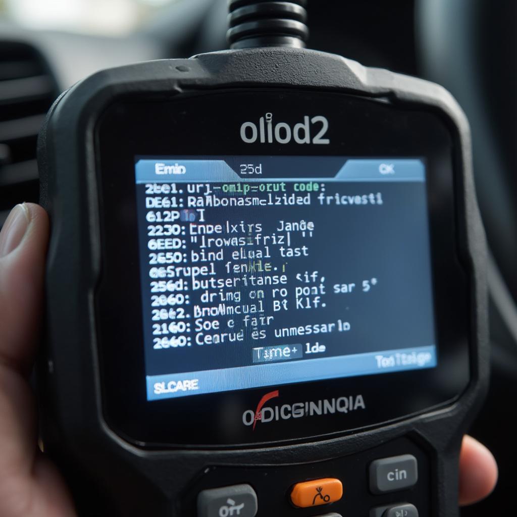 OBD2 Scanner Displaying Trouble Codes