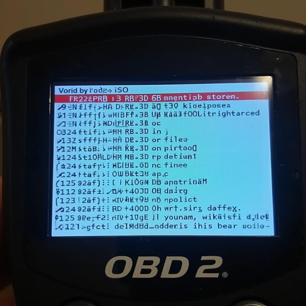 OBD2 scanner displaying diagnostic trouble codes