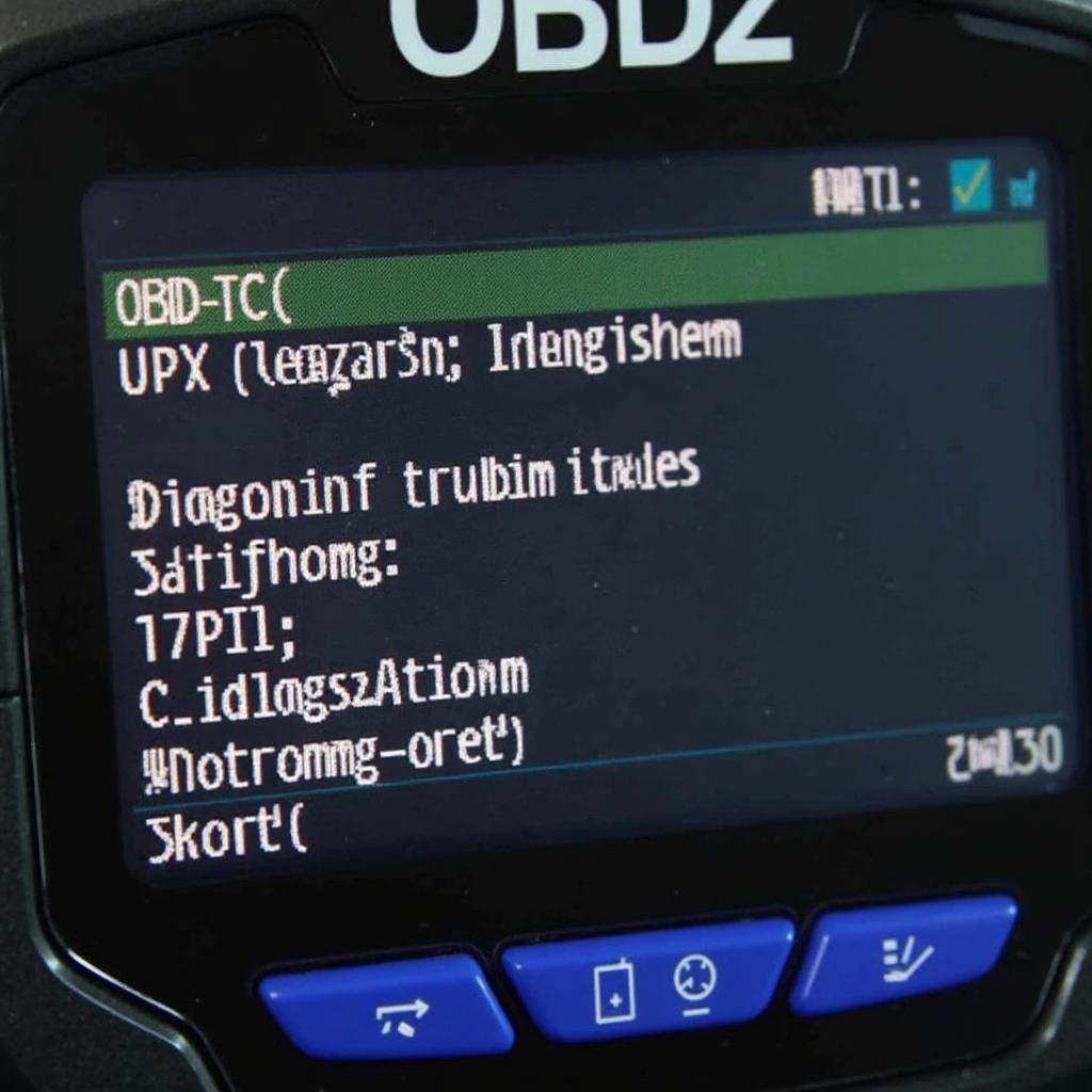 OBD2 scanner displaying diagnostic trouble codes