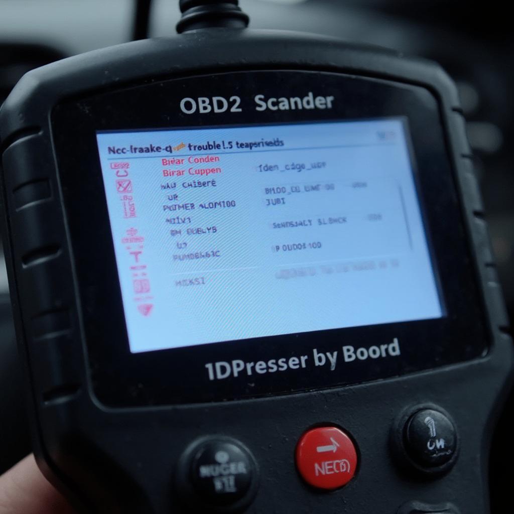 OBD2 Scanner Displaying Diagnostic Trouble Codes