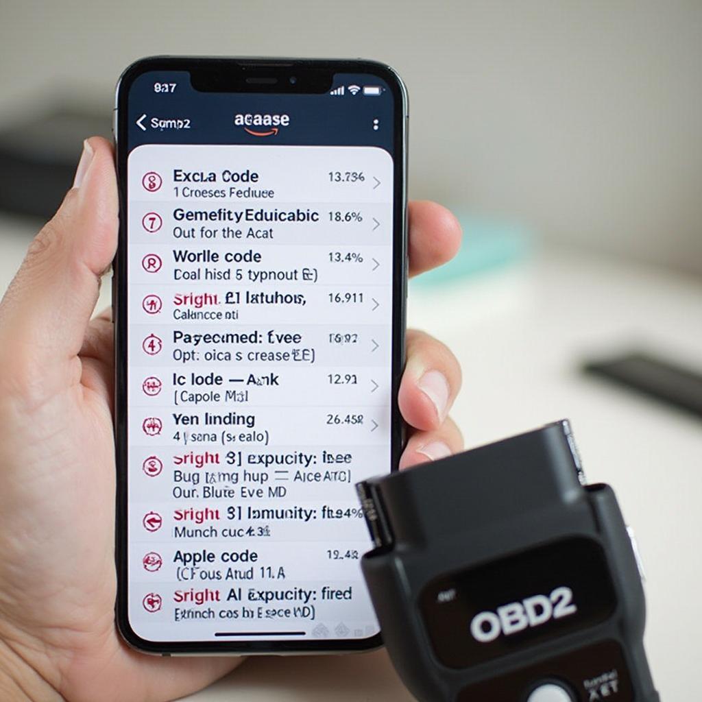 OBD2 scanner screen showing DTCs