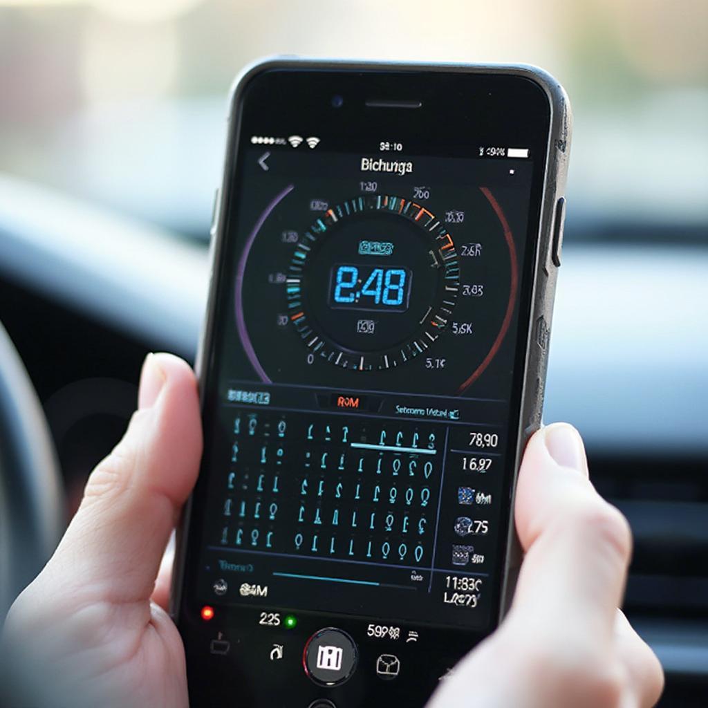 OBD2 Scanner Displaying Real-Time Vehicle Data on a Smartphone