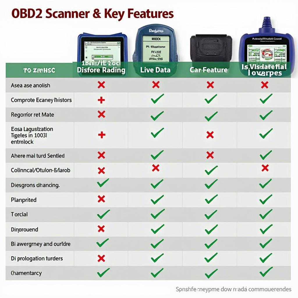 OBD2 Scanner Features Comparison Chart