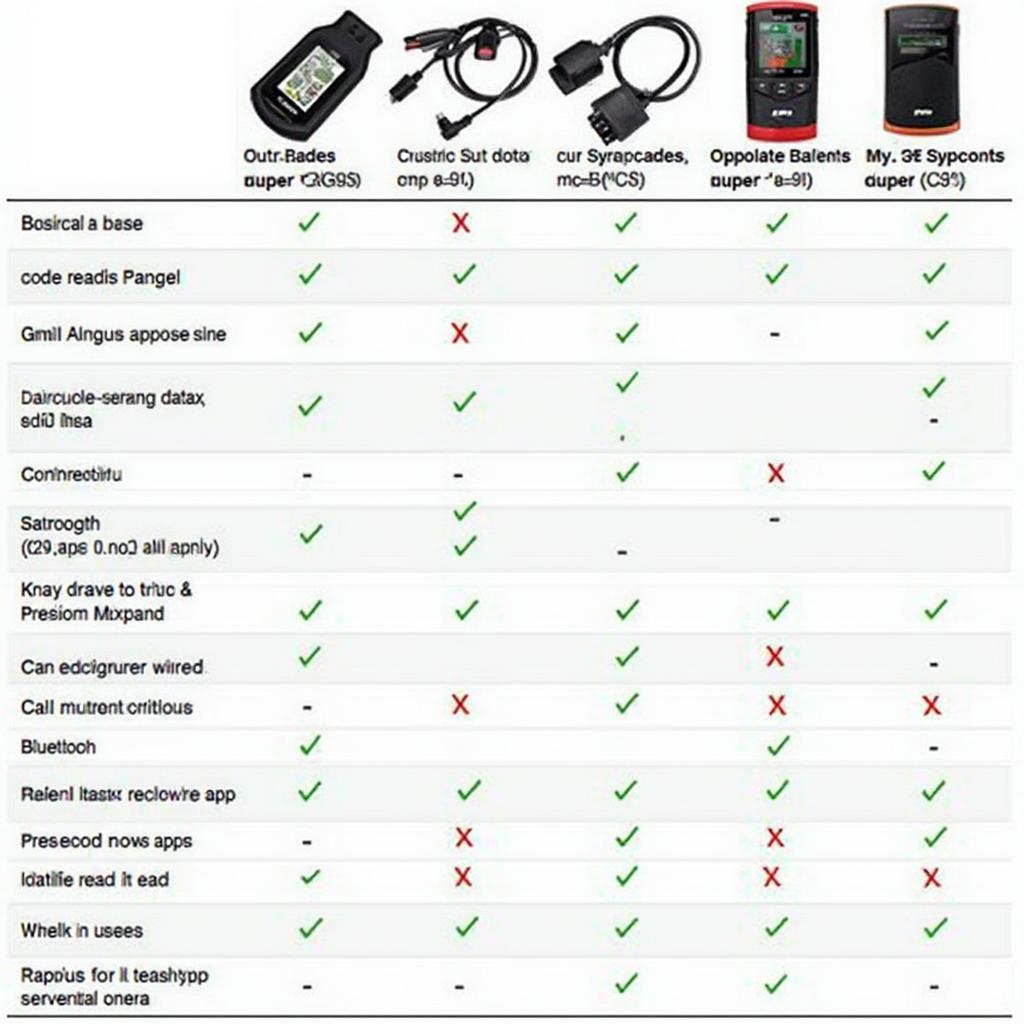 OBD2 Scanner Features Comparison Chart