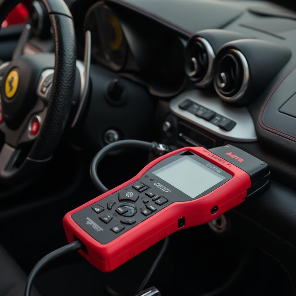 OBD2 Scanner Connected to Ferrari FF Engine Bay