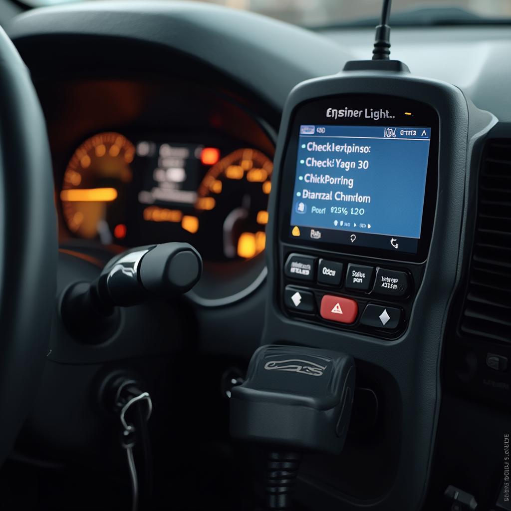 OBD2 Scanner Connected to a Ford Explorer Displaying a Yellow Check Engine Light