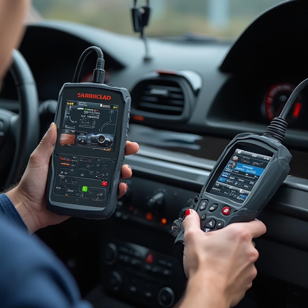 Using an OBD2 Scanner to Diagnose Car Problems: A Mechanic Connects a Scanner to a Vehicle's OBD2 Port