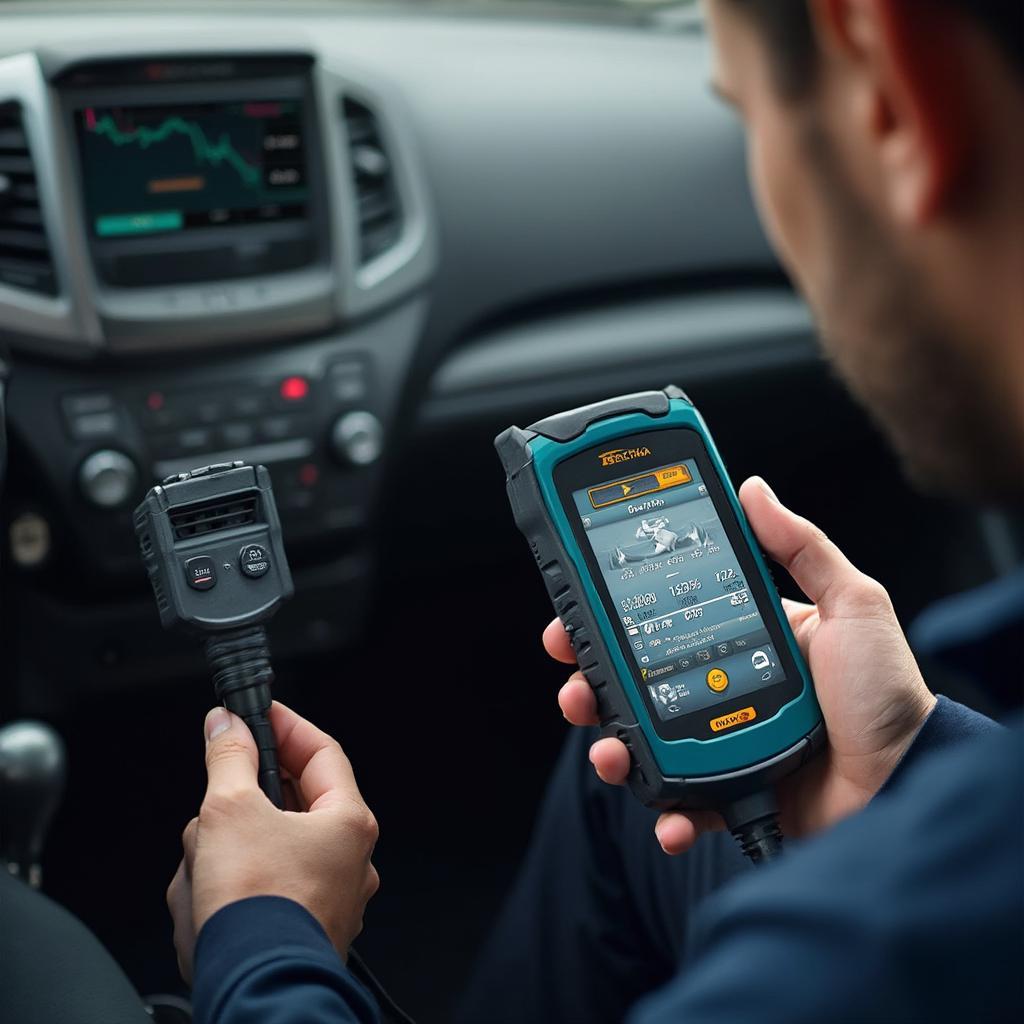 OBD2 Scanner in Use for Emissions Testing