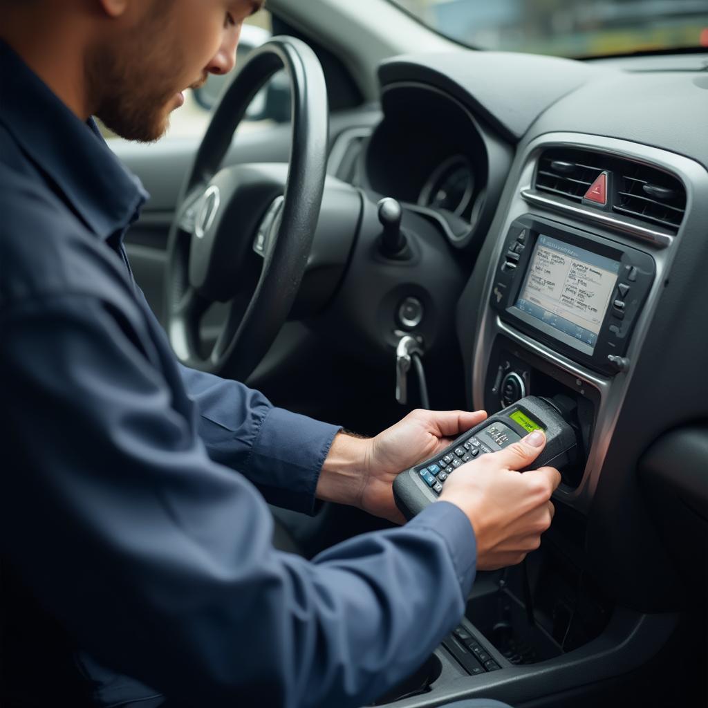 Mechanic Using an OBD2 Scanner on a Car