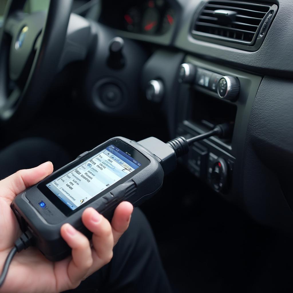 OBD2 Scanner in Use on Saab 9-5