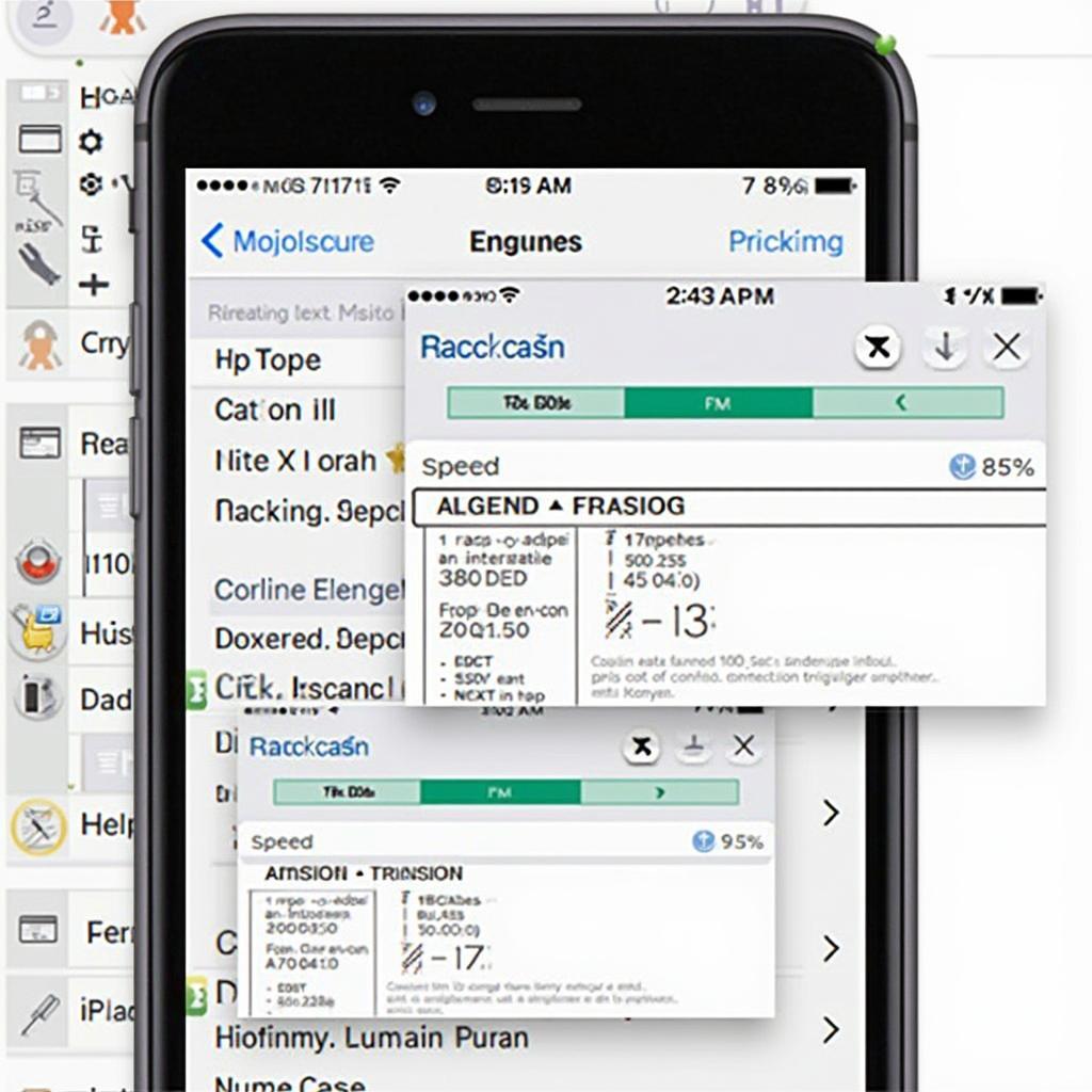 Screenshot of an OBD2 scanner app on an iPhone showing various engine parameters and diagnostic trouble codes.