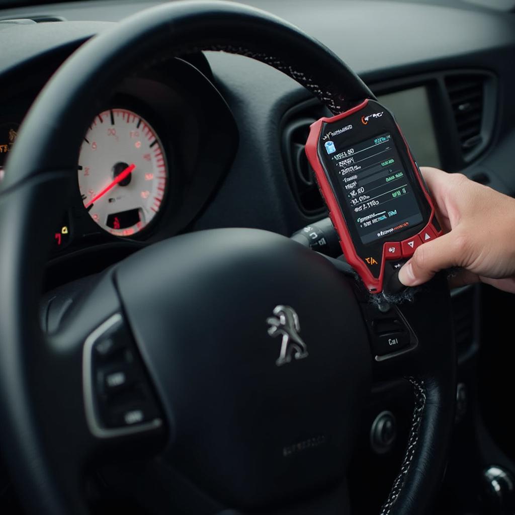 OBD2 Scanner Diagnosing a Peugeot