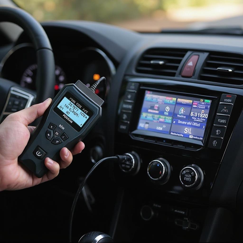 OBD2 scanner reading data from a car's diagnostic port