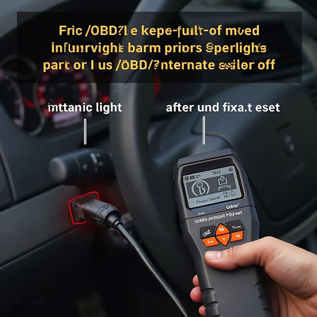 OBD2 scanner resetting service light on a car dashboard