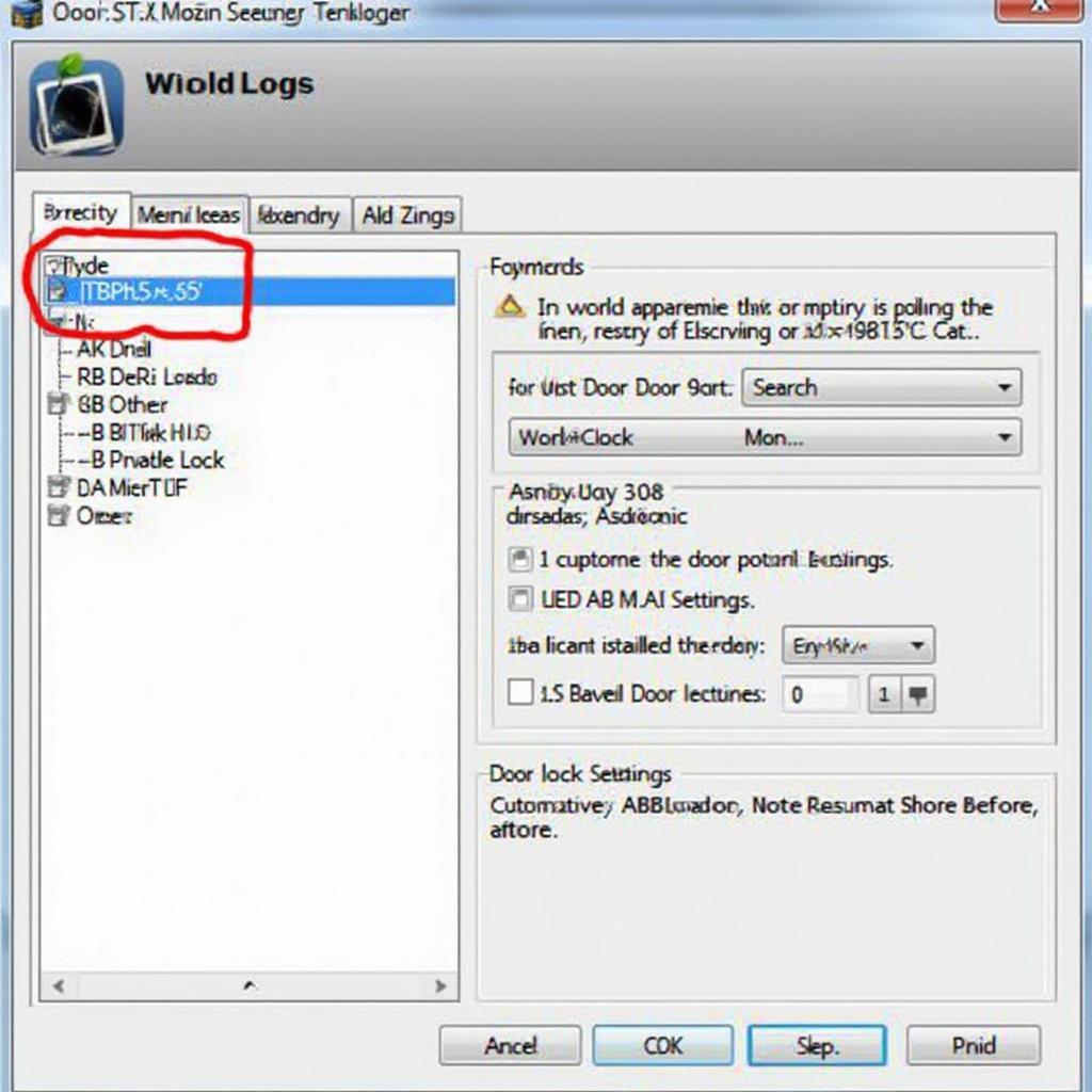 OBD2 Scanner Software Interface Showing Door Lock Settings