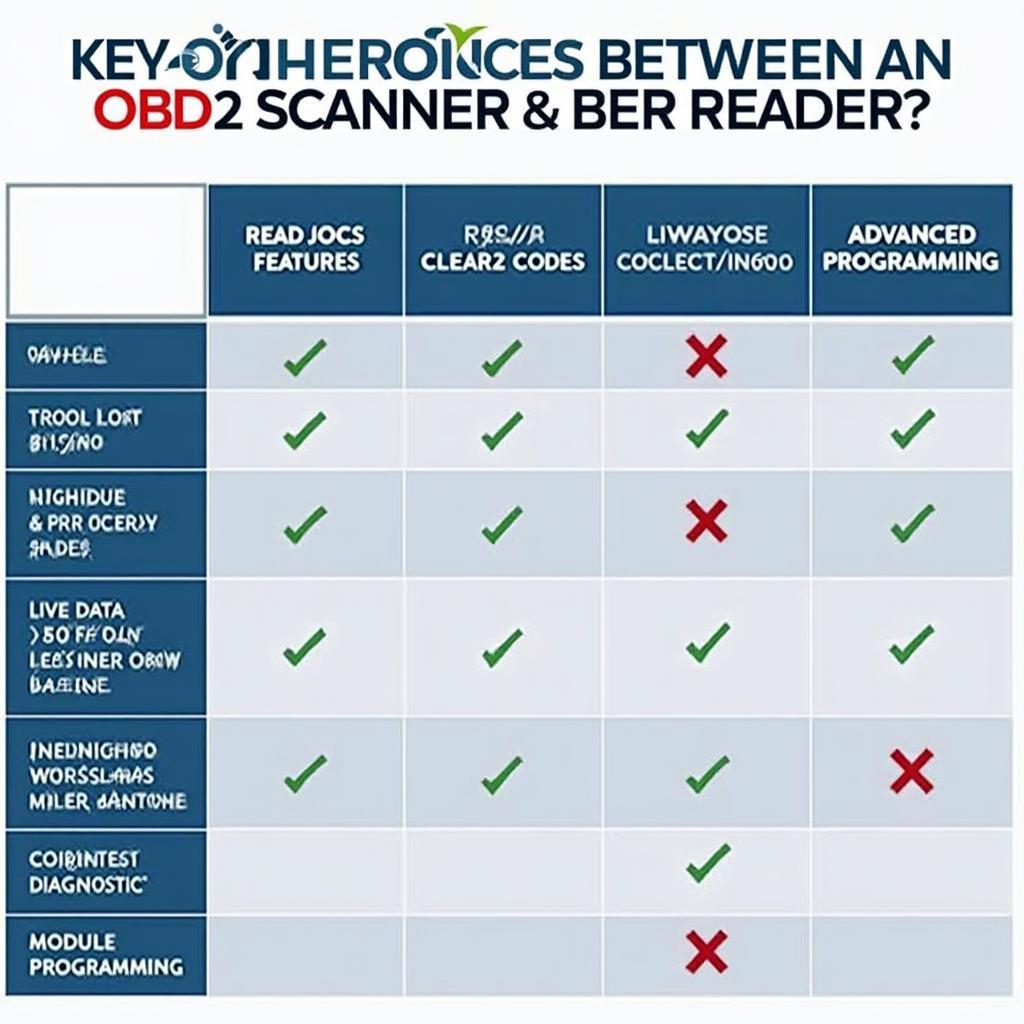 OBD2 Scanner vs Reader Comparison Table