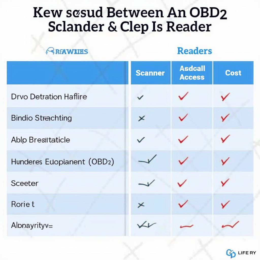 OBD2 Scanner vs. Reader Comparison Chart