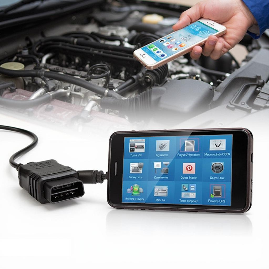 OBD2 Smart Cable Connected to Smartphone with Diagnostic App