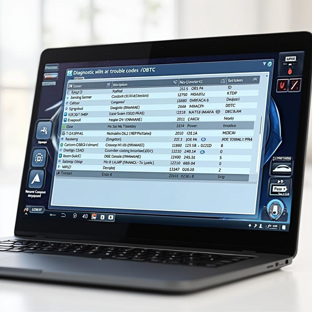 OBD2 software interface displaying DTCs on a Windows 10 laptop