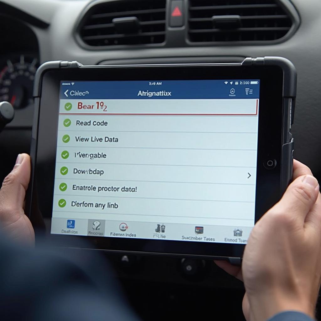 Example of an OBD2 software interface on a tablet