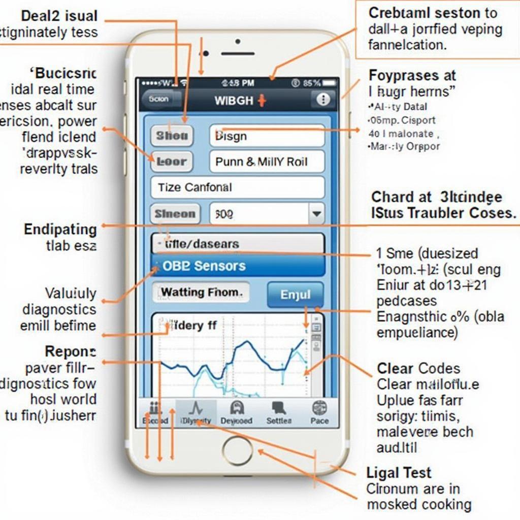 OBD2 software interface on a smartphone