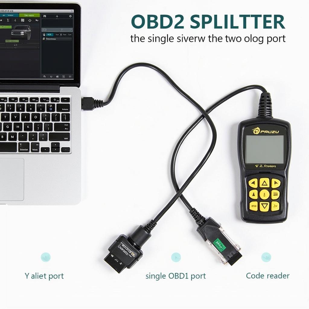 OBD2 splitter cable connected to multiple diagnostic tools