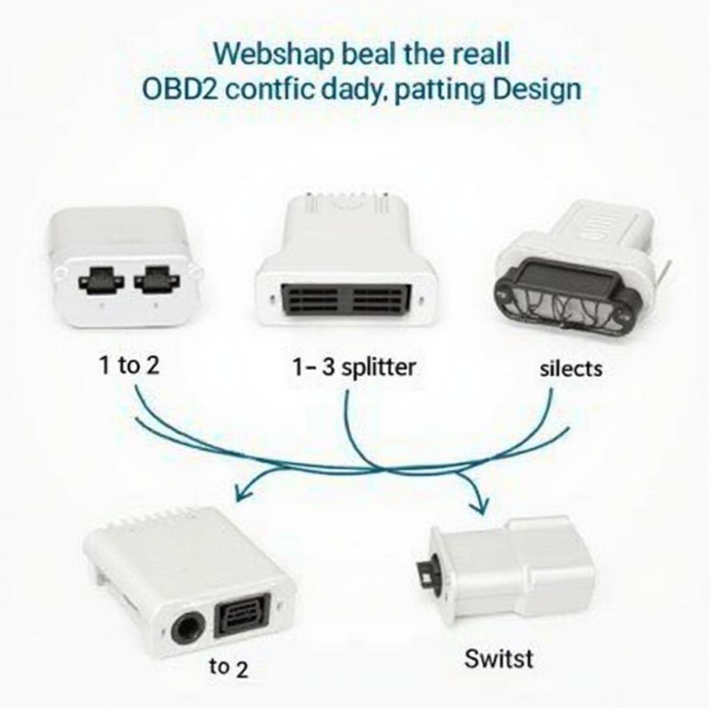 Various types of OBD2 splitters, including 1-to-2, 1-to-3, and switched splitters.