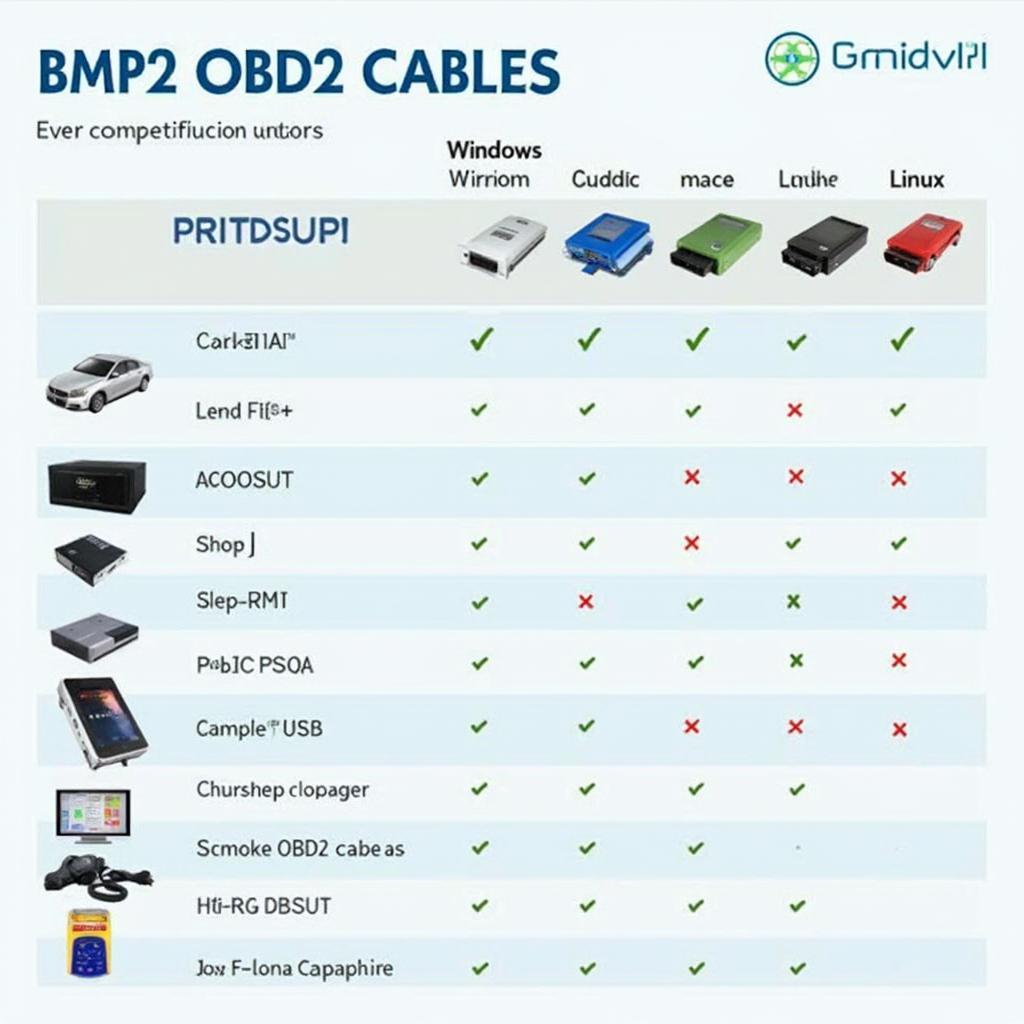 OBD2 USB Cable Compatibility Chart with Different Operating Systems