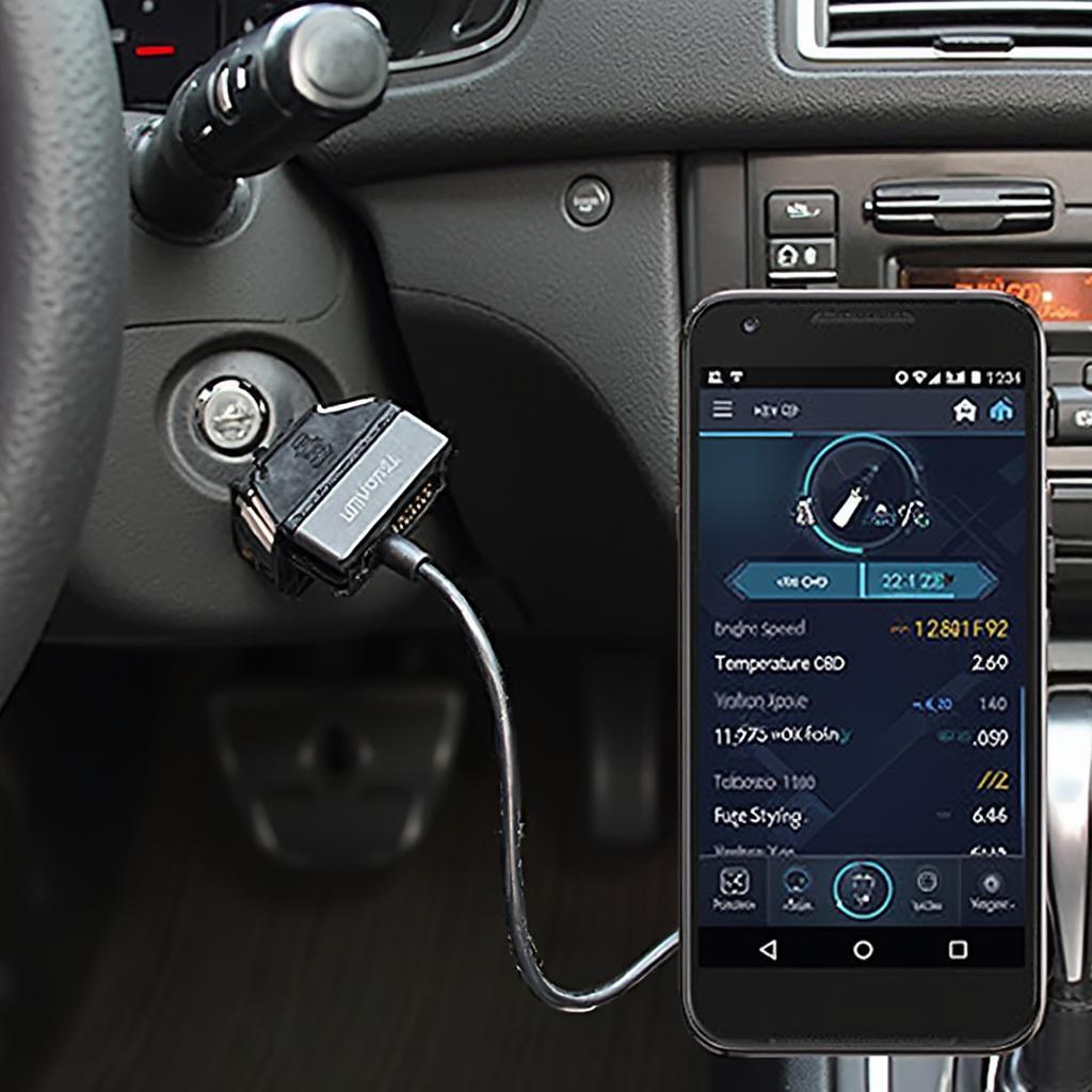 OBD2 USB Cable Connected to an Android Phone