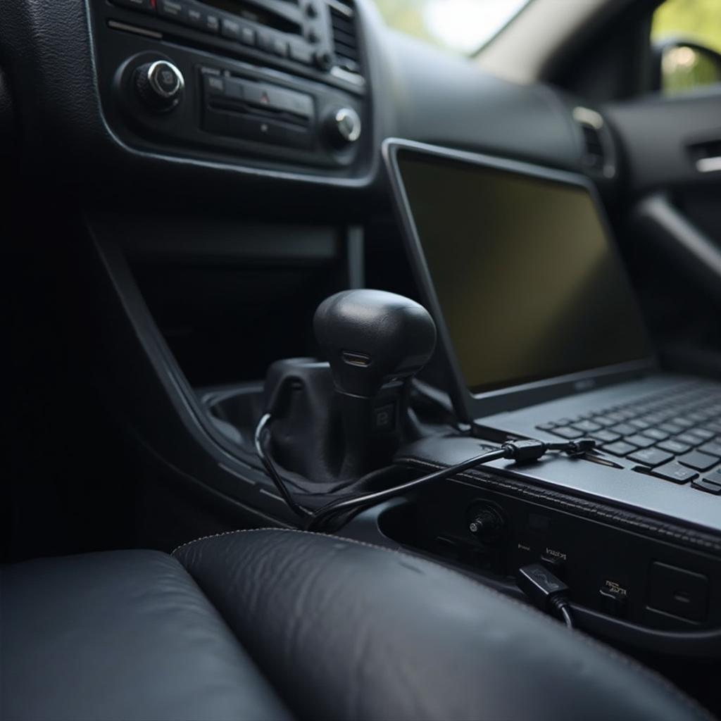 OBD2 USB Reader Connected to a Car's OBD2 Port