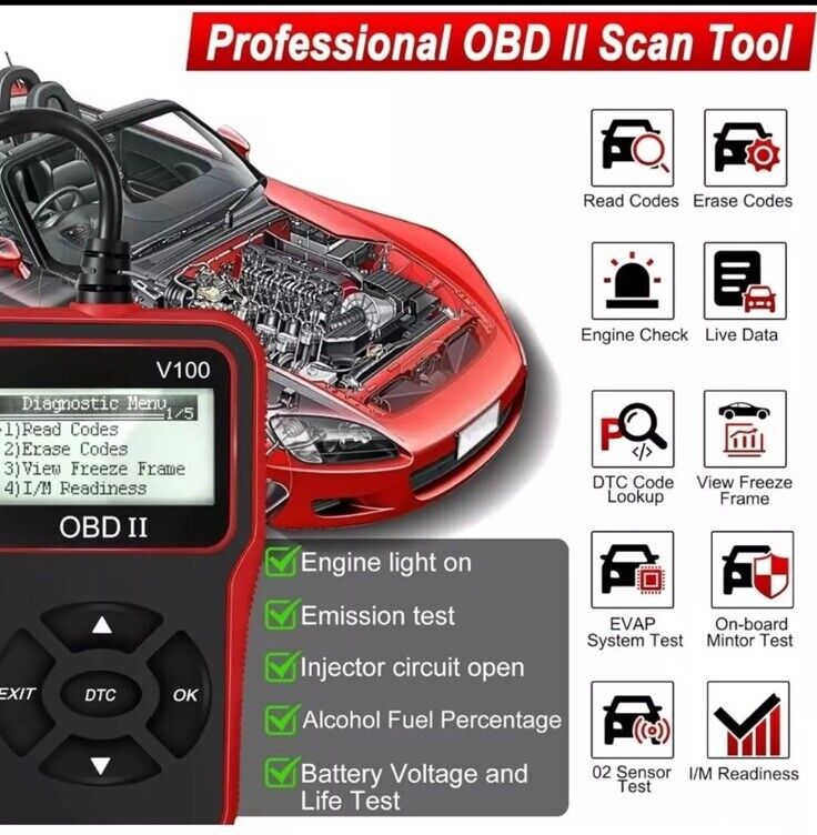 OBD2 V100 Diagnostics Scanner Car Engine Fault Code Reader - BNITB