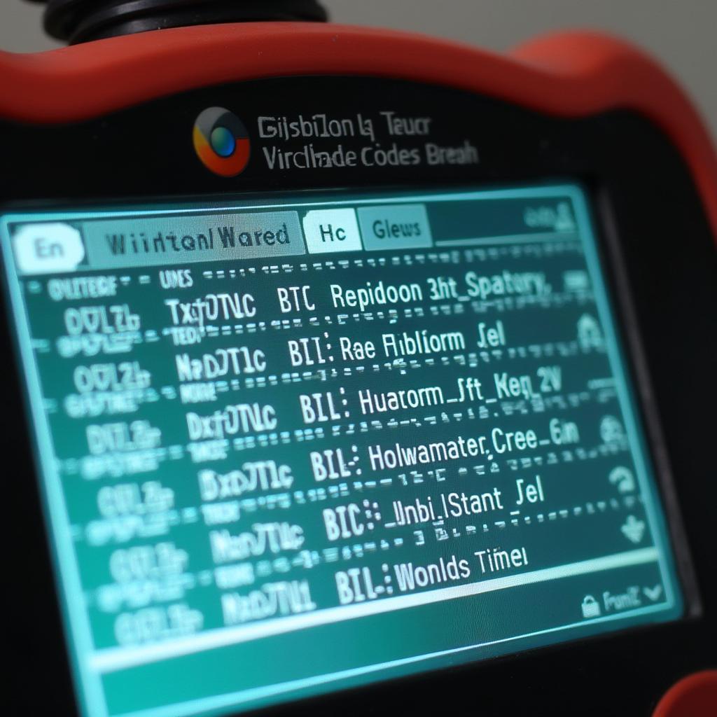 OBD2 Windows CE Scanner Display Showing Diagnostic Trouble Codes