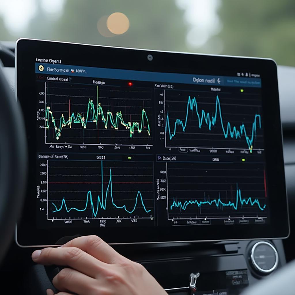 OBD2 Windows tablet displaying diagnostic graphs and charts.