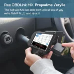 OBDLink MX Bluetooth connected to an Android phone, displaying real-time vehicle data on a diagnostic app.