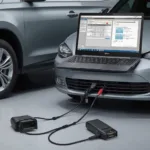 OPCOM Diagnostic Setup with Laptop and Vehicle