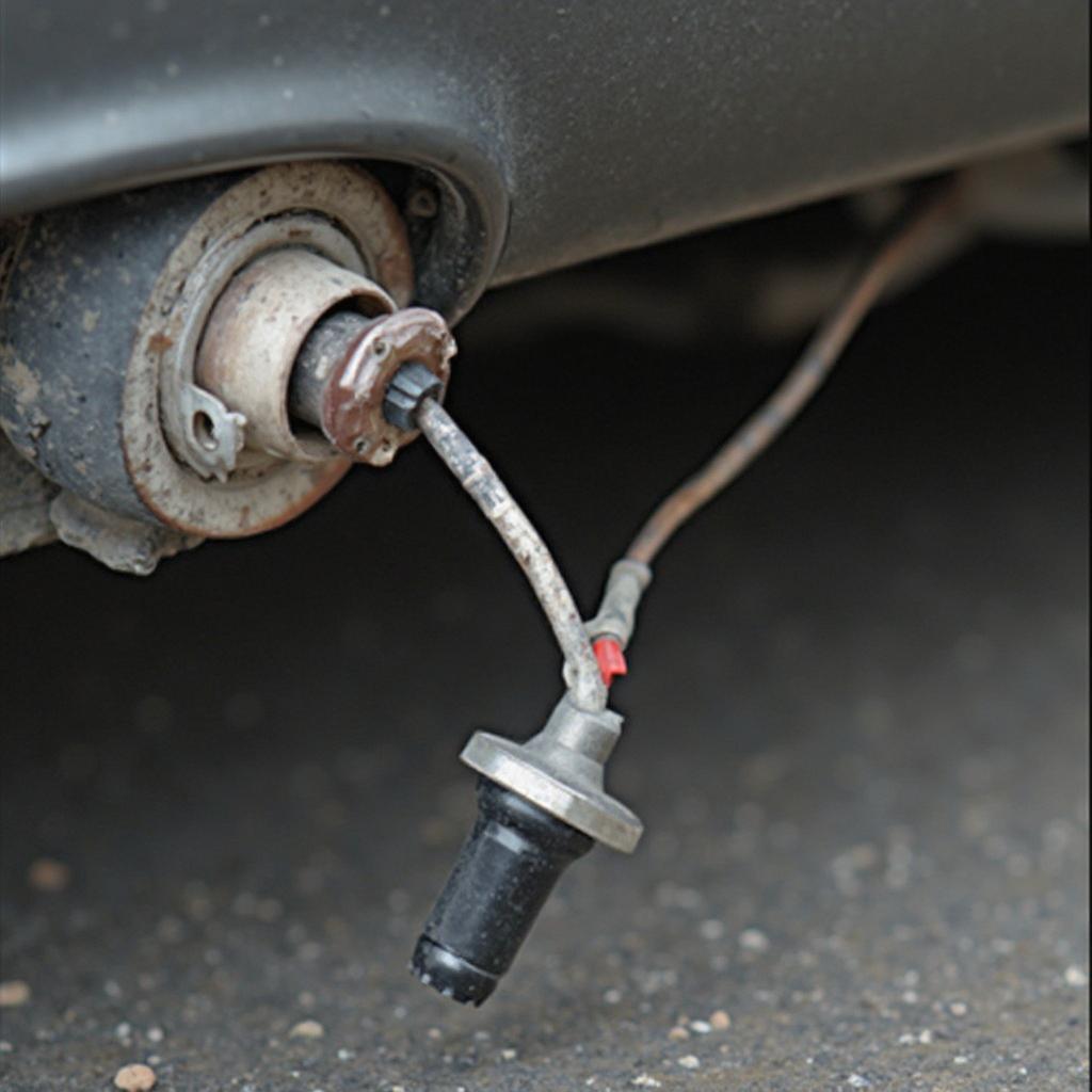 Oxygen sensor connected to exhaust pipe.