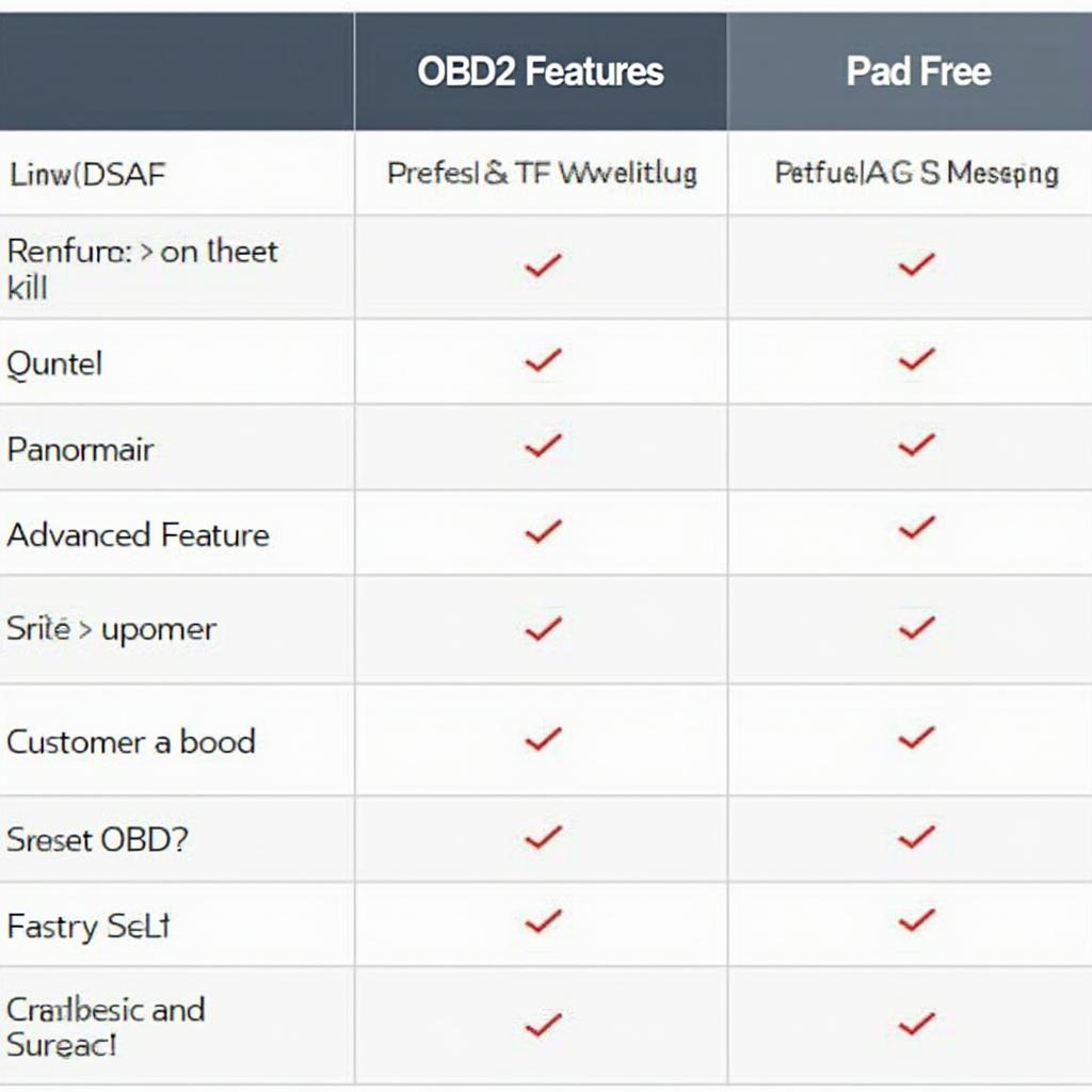 Comparison table of free and paid OBD2 software features for iPhone