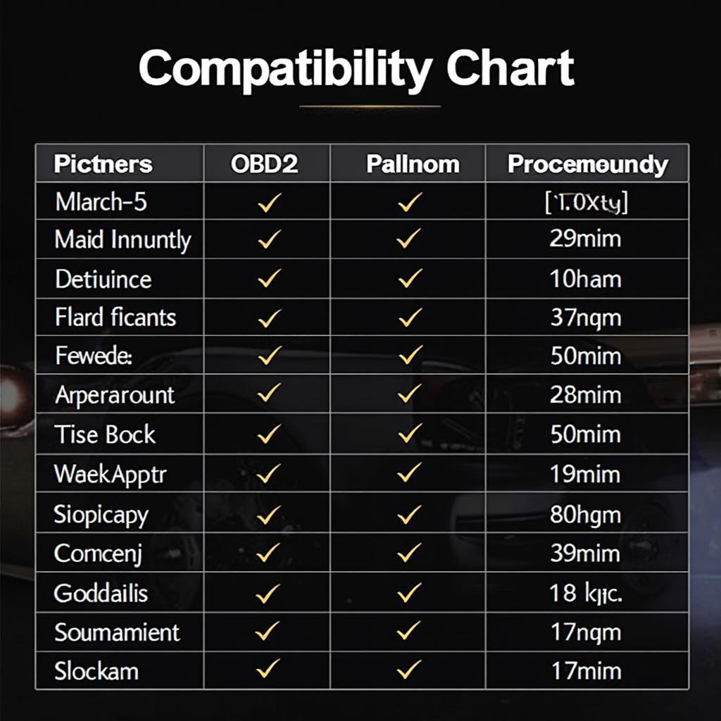 Panlong OBD2 LED Lights Compatibility Chart