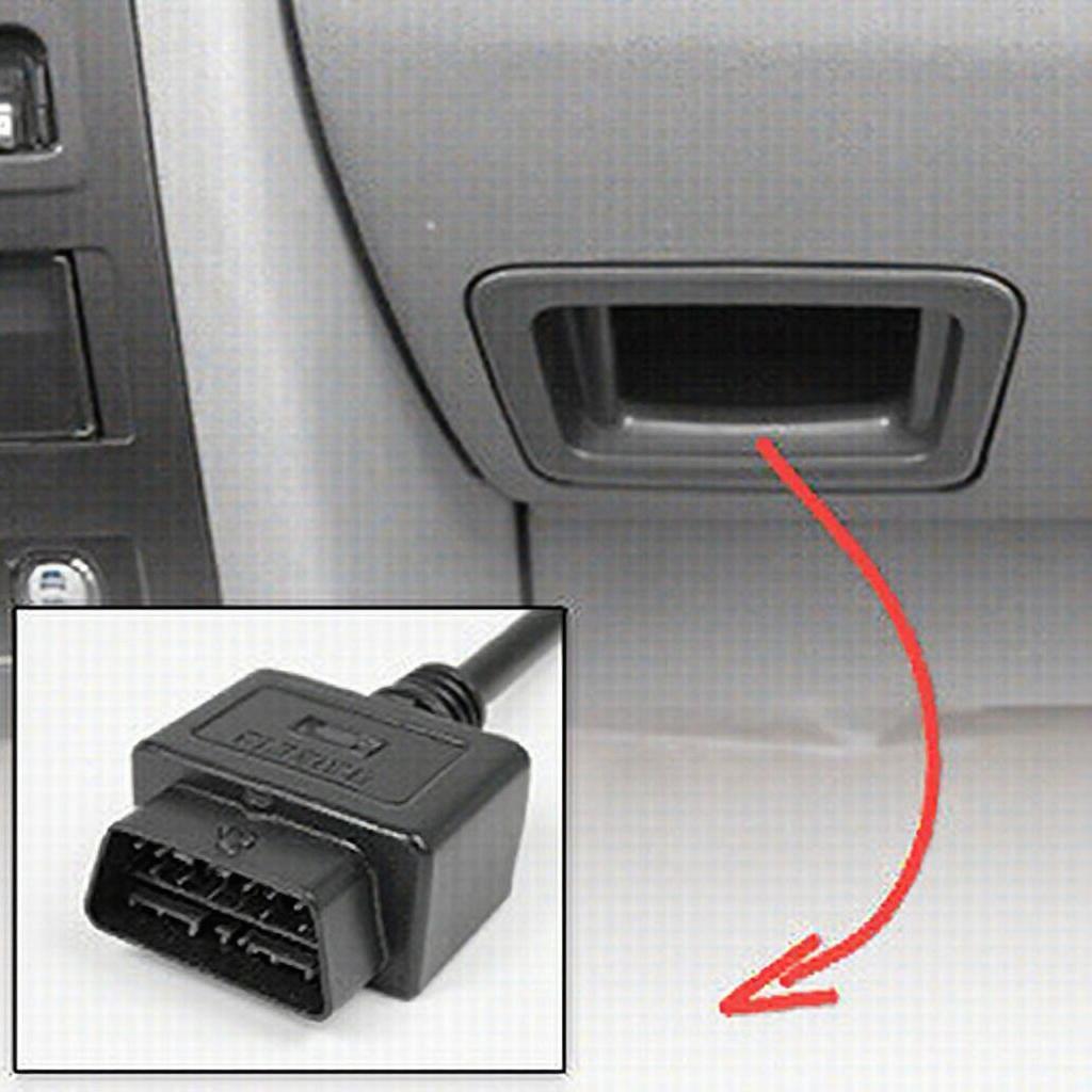 Toyota Prius OBD2 Port Cover: A close-up image of the OBD2 port cover in a Toyota Prius, illustrating how it can sometimes be hidden or blended in with the surrounding dashboard materials.