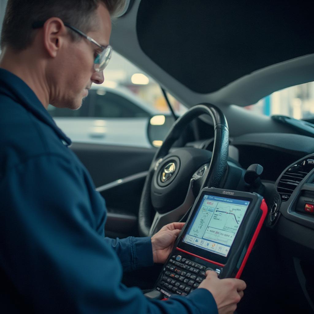 Mechanic Diagnosing Car's Computer System