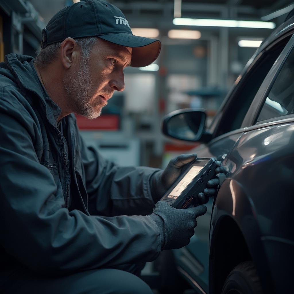 Professional Mechanic Using an OBD2 Scanner