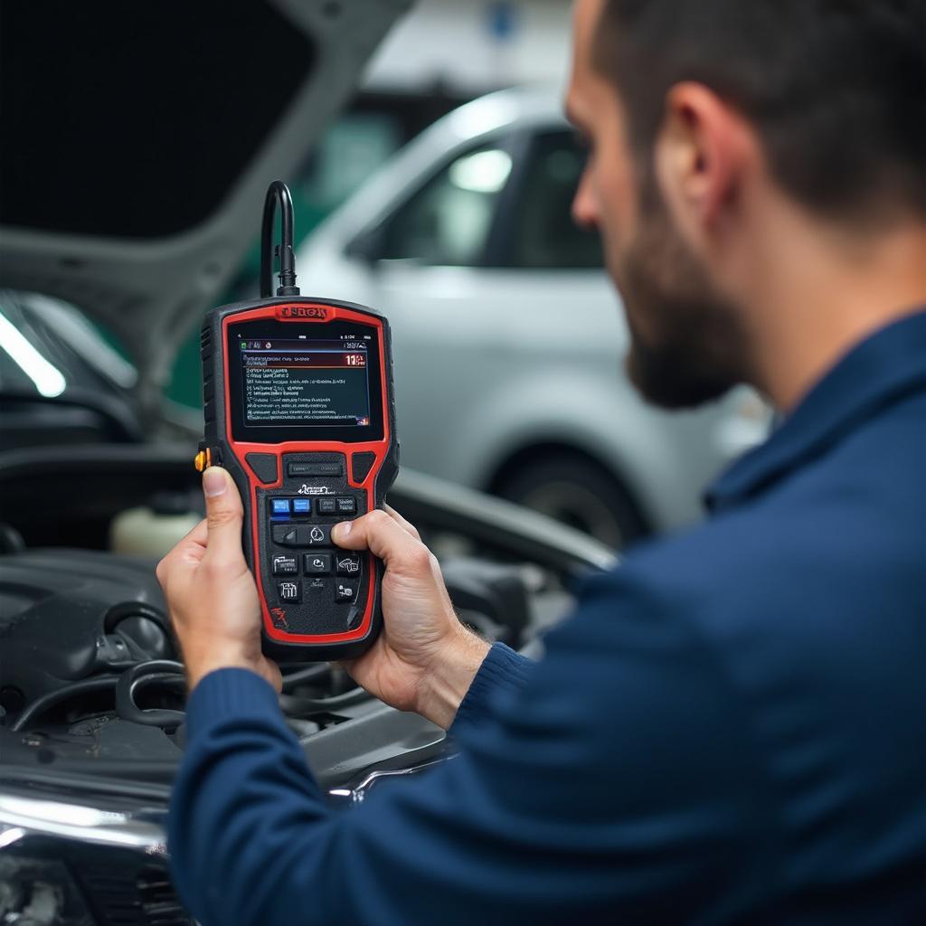 Mechanic Using a Professional OBD2 Diagnostic Tool