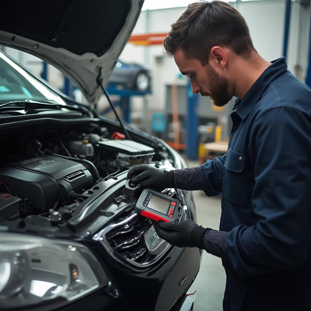 Mechanic Using a Professional OBD2 Scanner