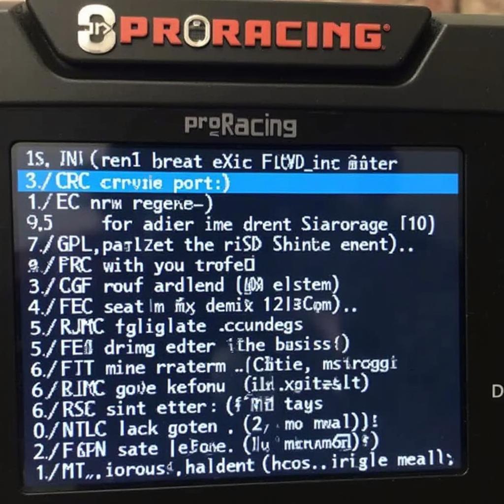 ProRacing OBD2 scanner displaying Diagnostic Trouble Codes (DTCs)