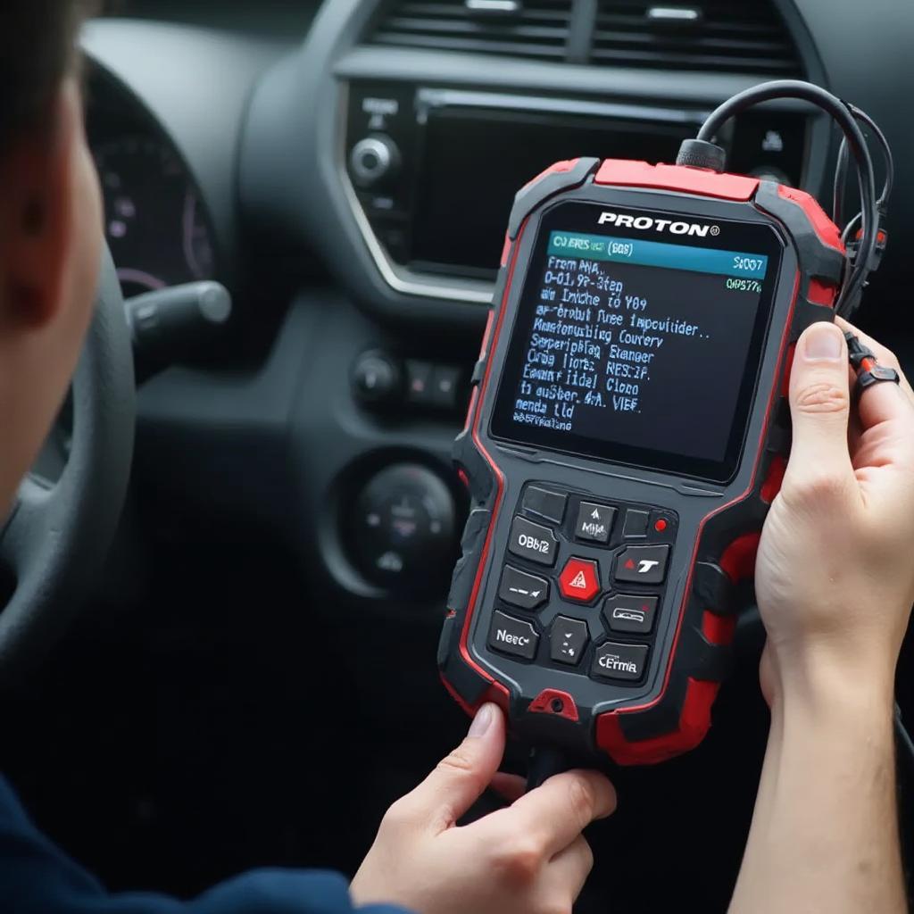 Proton OBD2 Code Reader in Use