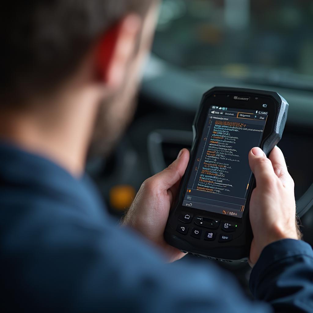 Mechanic Reading OBD2 Codes Using a Scanner